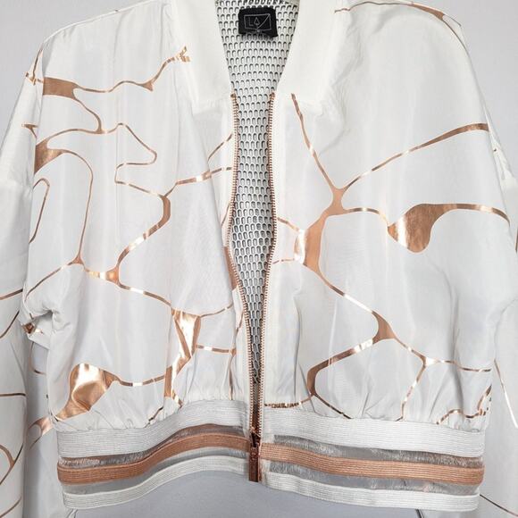 Lime & Vine White Rose Gold Swirl Pattern Cropped Jacket Long Sleeve Zip Up M - Picture 6 of 12